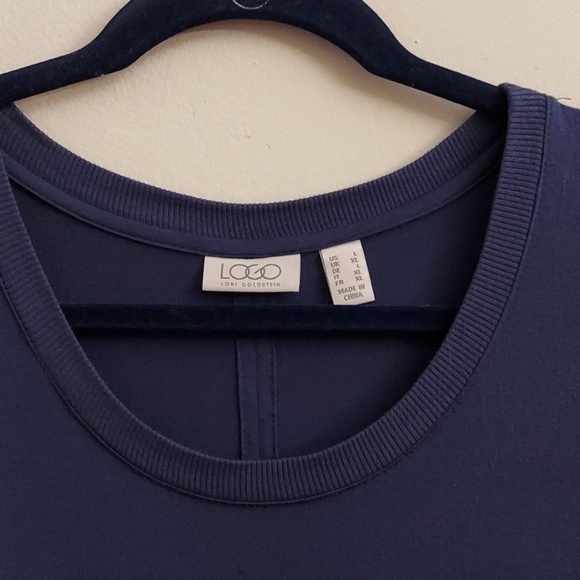 LOGO BY LORI GOLDSTEIN Navy Blue Pullover Short Sleeve Split Back Tunic - Picture 3 of 13